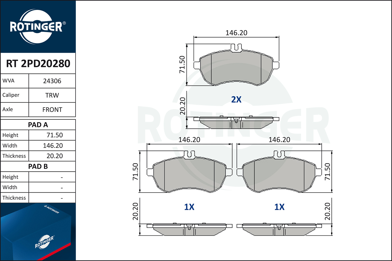 ROTINGER Fékbetét, mind RT2PD20280_ROT